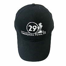 Black Twentynine Palms logo with palm trees cap