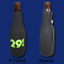 Imprinted bottle cozie with 29! logo